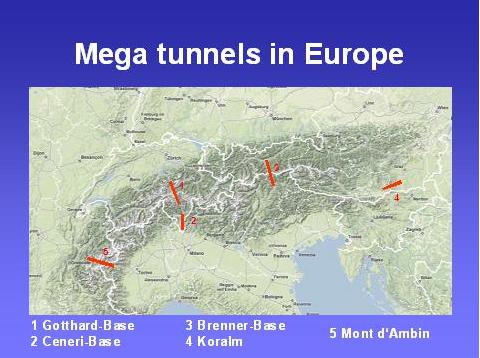 Figure 2 Extremely long railway tunnels in Europe under construction or design