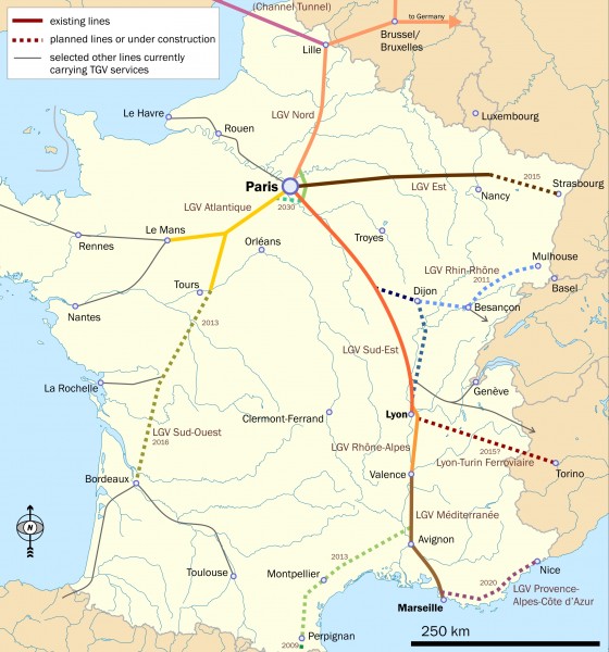 Figure 5 High-speed railway lines in France Copyright: Classical geographer