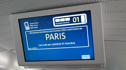 On-board passenger information screens on the new Eurostar e320