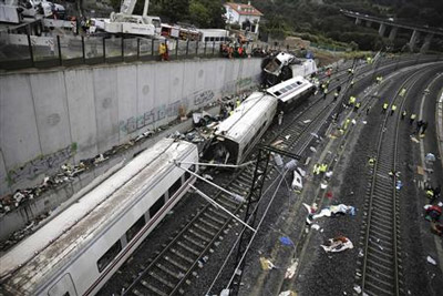 Derailment Compostela in Spain