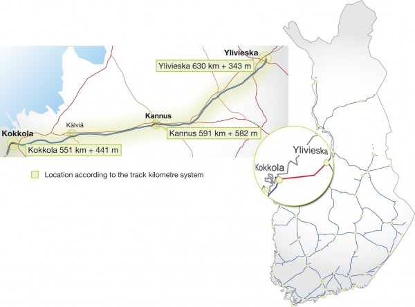 A second track with a length of approximately 76.5km will be constructed between Kokkola and Ylivieska in 2011–2014