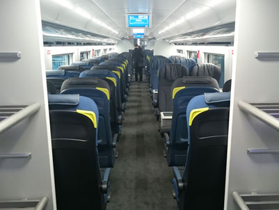 Standard class seating on the new Eurostar e320
