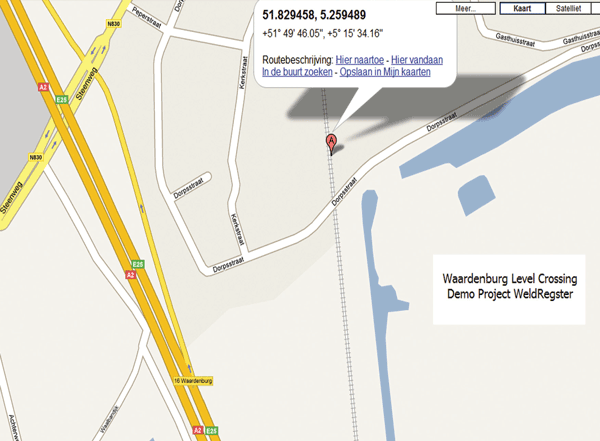 Figure 4: Example showing weld location in Google maps
