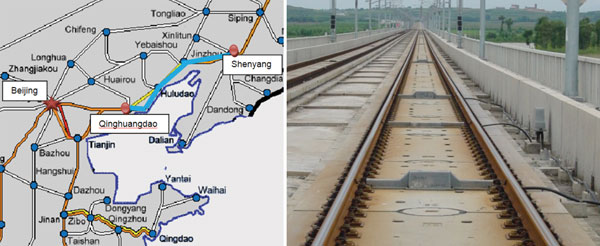 Figure 1: The position of Qin-Shen PDL and the fabricated slabs-superstructure on the Guohe bridge of Qin-Shen PDL [4,1]