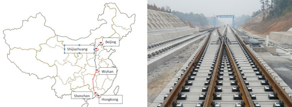 Figure 4: The four sections of Jingguang-Corridor (left) and a turnout of Wu-Guang PDL on earthwork