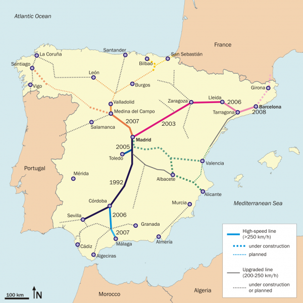 Figure 7 High-speed railway lines in Spain Copyright: MJSmit