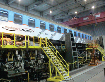 Figure 3: Test vehicle with the Mechatronic bogie on top of DB's roller rig in Munich