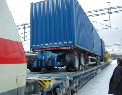 Figure 6: Combined transport car with a 25t axel load at 100km/h, designed for 4.2 metre high lorries