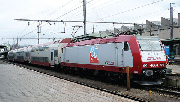 Figure 3: The Class 4000 of CFL is a 15 + 25kVAC locomotive for operation in Luxembourg, Germany, France and Belgium. It is equipped with a passenger information system similar to the DB Regio locomotives BR 146