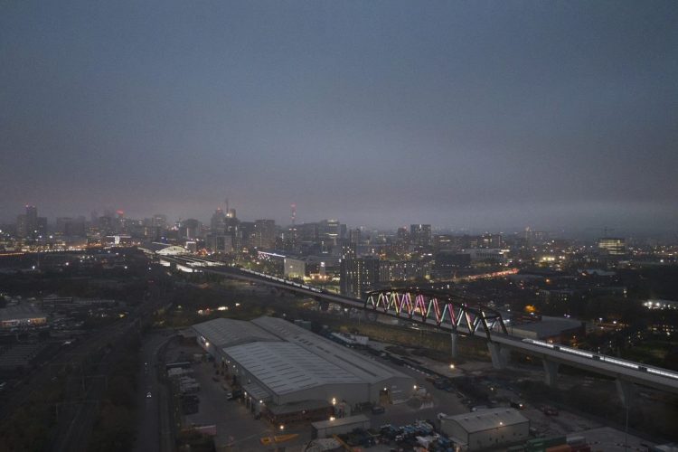 HS2's 'Curzon No.2 Viaduct' in Birmingham at dusk