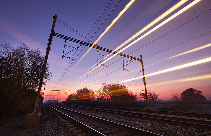 Train at the sunrise