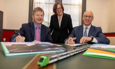 Jim Meade, Chief Executive, Iarnród Éireann; Ann Graham, Chief Executive of the National Transport Authority; Nick Crossfield, Managing Director, Alstom UK & Ireland.
