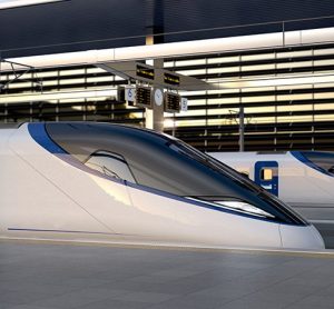 Artists impression of an HS2 train at a platform