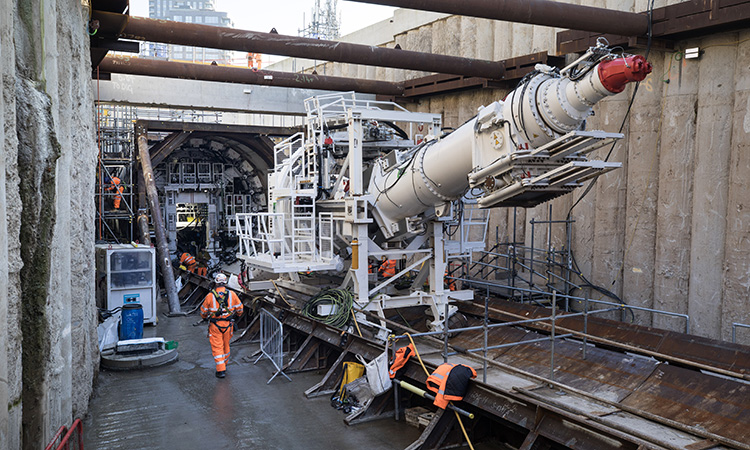 Assembly of HS2 TBM 'Lydia' at Atlas Road, London.