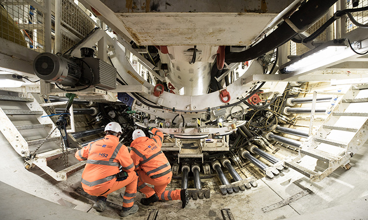 Assembly of HS2 TBM 'Lydia' at Atlas Road, London. 