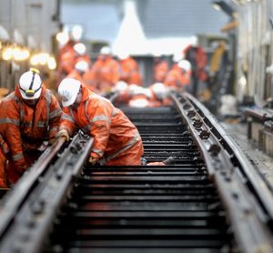 Network Rail employees working on a rail line.