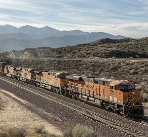 A train passing the mountains