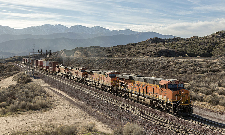 A train passing the mountains