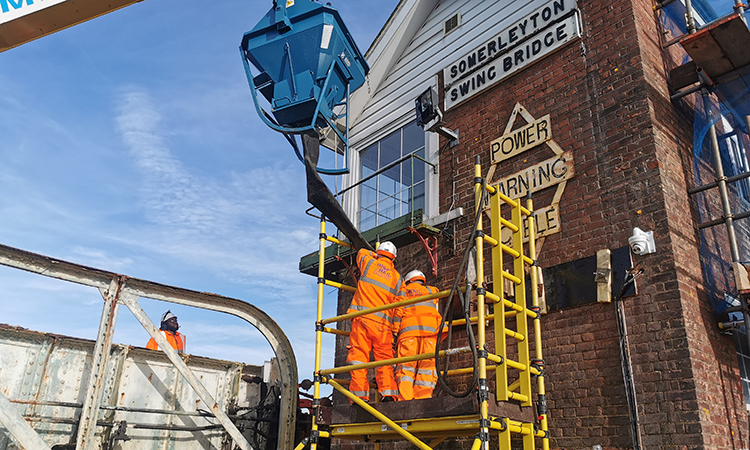 Beam installation at Somerleyton swing bridge