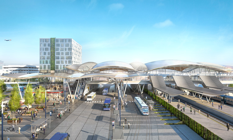 High-resolution CGIs showcasing the proposed designs for Birmingham International Station