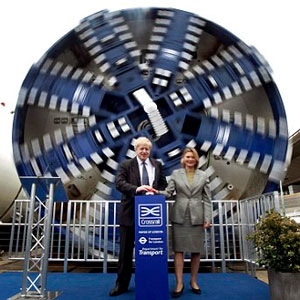 Major Boris Johnson and Justine Greening with the Crossrail boring machines