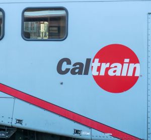Close up of Caltrain logo on a locomotive