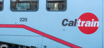 Close up of Caltrain logo on a locomotive