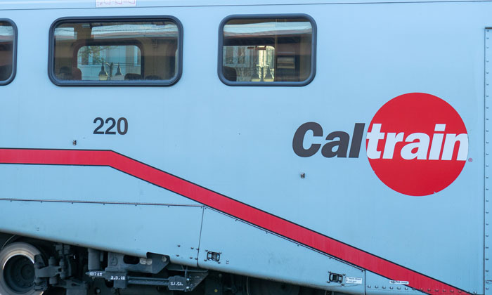 Close up of Caltrain logo on a locomotive