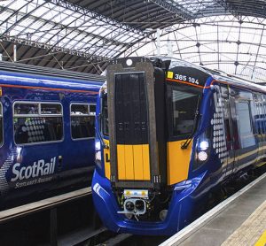 Class 385 Trains arriving at Queen Street Station.