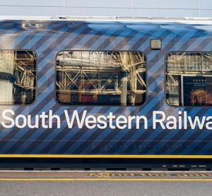 A SWR train waiting at a platform