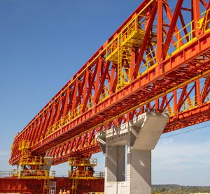 View of the Launching Girder with deck segment at the Colne Valley