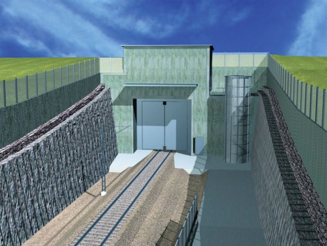 Conceptual view of the door at the southern portal of the Savio tunnel