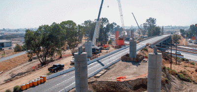 Construction crews continue building the high speed rail route across California's route 99.