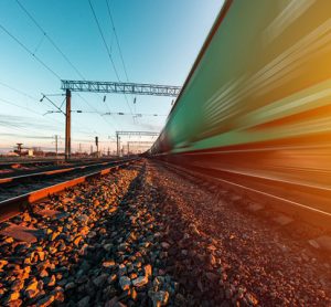 Image of train travelling through Australia with motion blur.