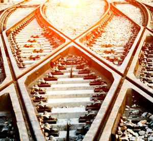 rail tracks with sunshine