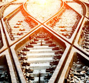 rail tracks with sunshine