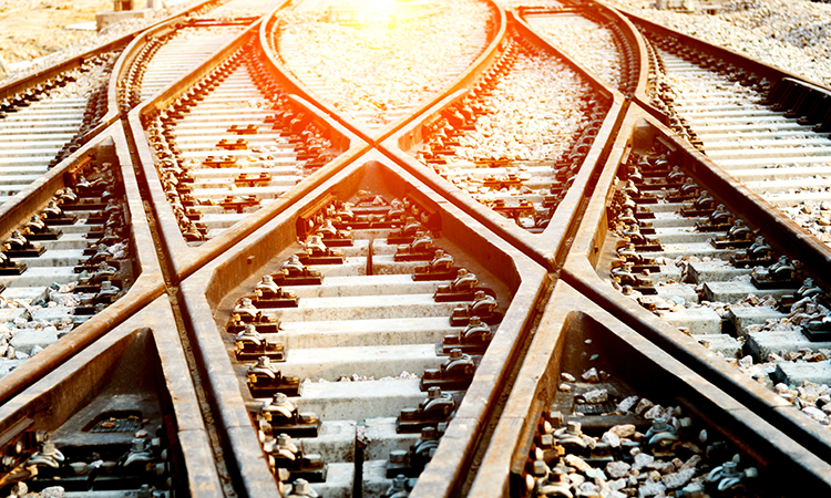 rail tracks with sunshine