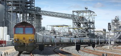 Freight train leaving Drax Power Station