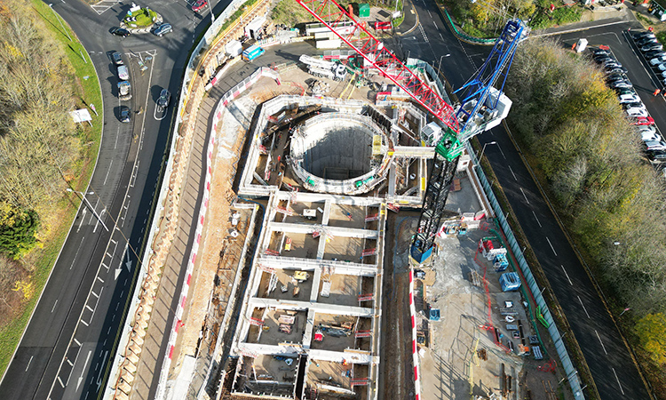 An aerial still of the Amersham Site