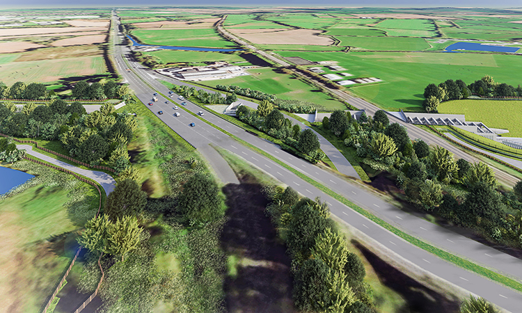 Visualisation of HS2 Streethay cutting under the A38