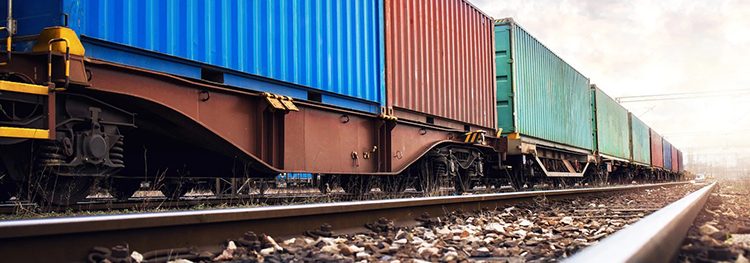 Image of freight train in India from a low perspective