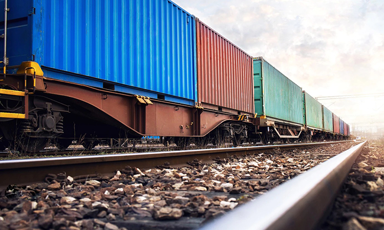 Image of freight train in India from a low perspective