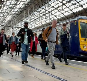 Passengers leaving a train