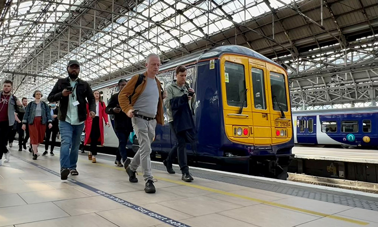 Passengers leaving a train