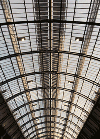 View of the new King's Cross roof from the central platforms