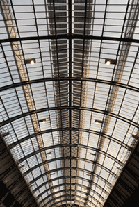 View of the new King's Cross roof from the central platforms