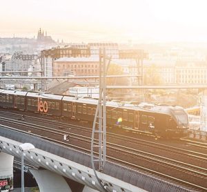 Leo Express locomotive on a bridge