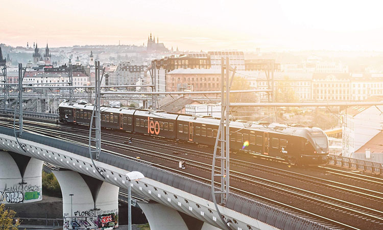 Leo Express locomotive on a bridge