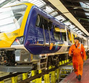 A Northern train getting new LIDAR scanning technology installed.