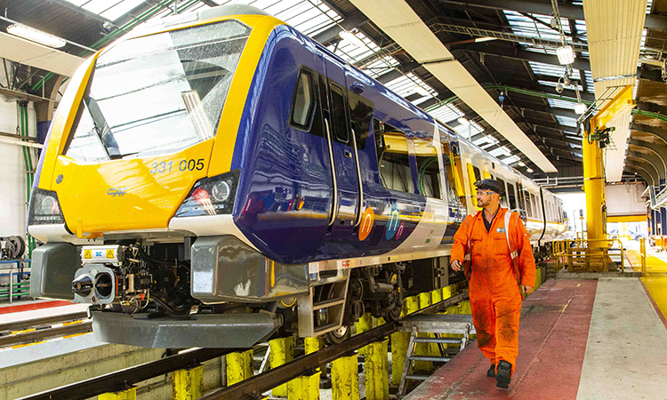 A Northern train getting new LIDAR scanning technology installed.